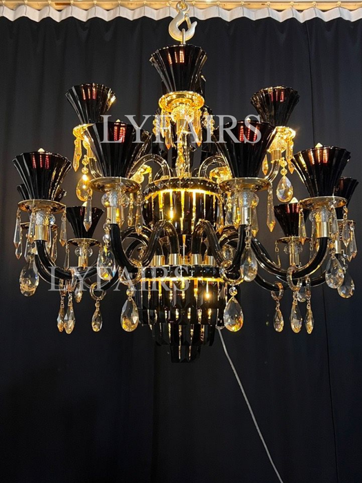 Lampadario di cristallo americano tradizionale con ramo di candela Lampadario di lusso nero e oro per soggiorno/sala da pranzo