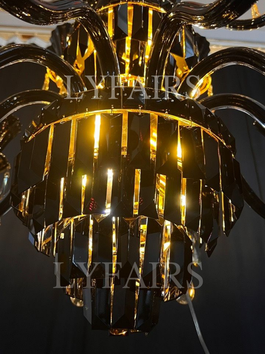 Lampadario di cristallo americano tradizionale con ramo di candela Lampadario di lusso nero e oro per soggiorno/sala da pranzo
