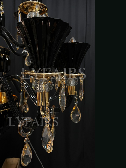 Lampadario di cristallo americano tradizionale con ramo di candela Lampadario di lusso nero e oro per soggiorno/sala da pranzo