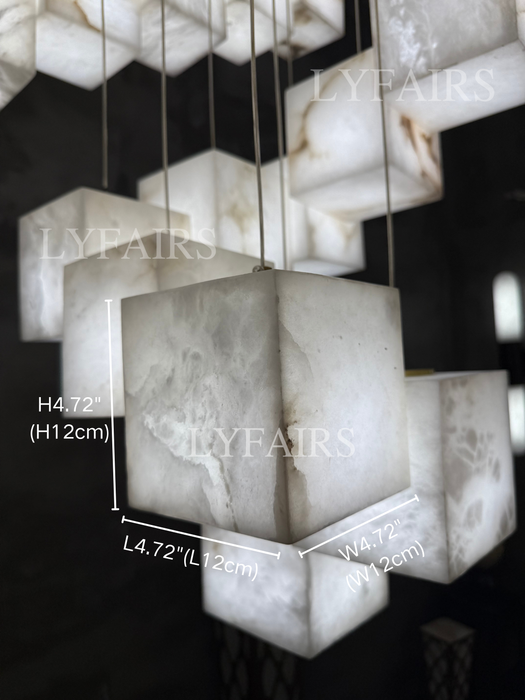 Contemporary Floating Alabaster Cube Chandelier for High Ceilings