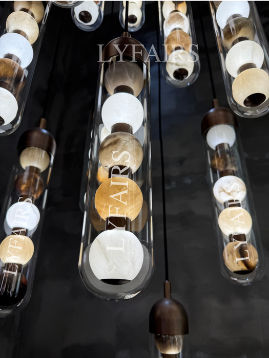 Contemporary Layered Alabaster Glass Tube Cluster Chandelier