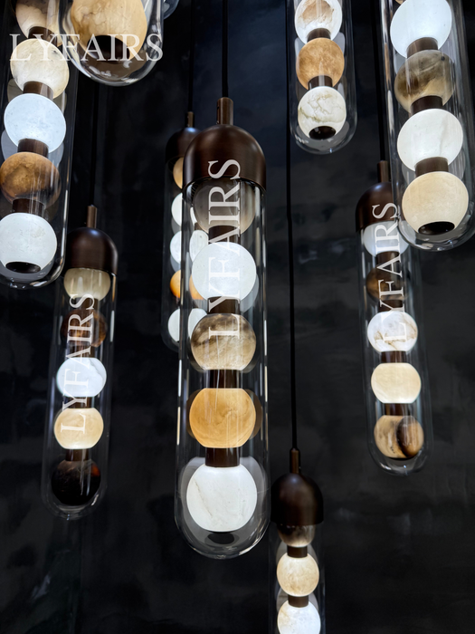 Contemporary Layered Alabaster Glass Tube Cluster Chandelier