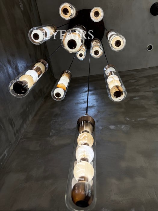 Contemporary Layered Alabaster Glass Tube Cluster Chandelier