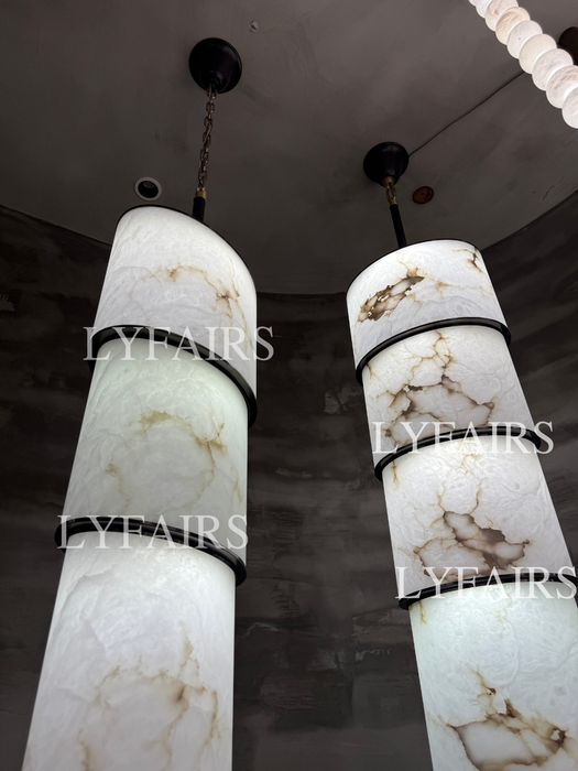 Contemporary Layered Oval Alabaster Column Pendant