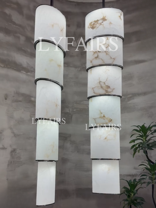 Contemporary Layered Oval Alabaster Column Pendant