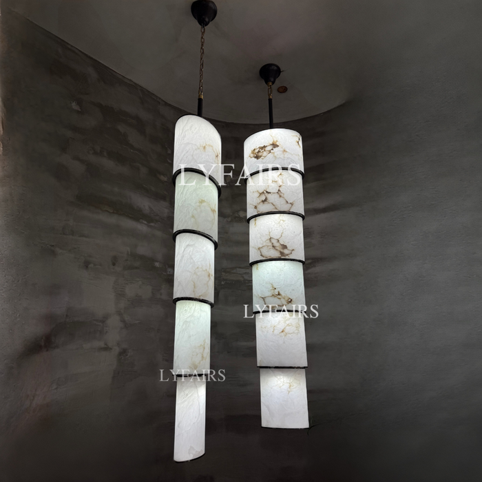 Contemporary Layered Oval Alabaster Column Pendant