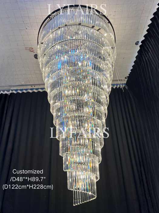 Extra Large Multi-Tiered  Spiral Crystal Chandelier In Black Finish