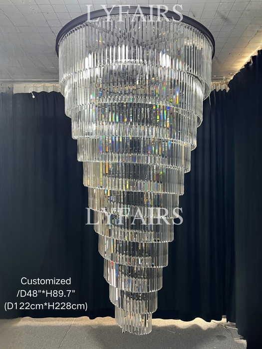 Extra Large Multi-Tiered  Spiral Crystal Chandelier In Black Finish
