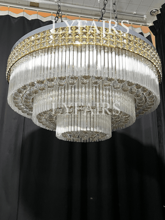 Extra Large Three Layers Round Luxury Flush Mounted Crystal Chandelier for Living Room