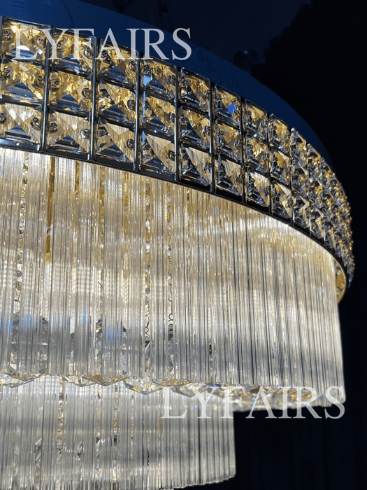 Extra Large Three Layers Round Luxury Flush Mounted Crystal Chandelier for Living Room