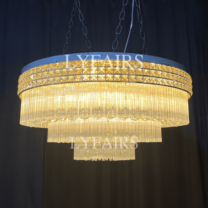 Extra Large Three Layers Round Luxury Flush Mounted Crystal Chandelier for Living Room