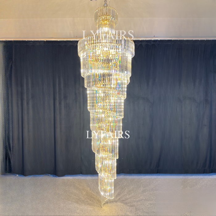 Lampadario di cristallo a spirale della scala del foyer a più livelli Hall dell'hotel/apparecchio di illuminazione a sospensione a soffitto alto ingresso