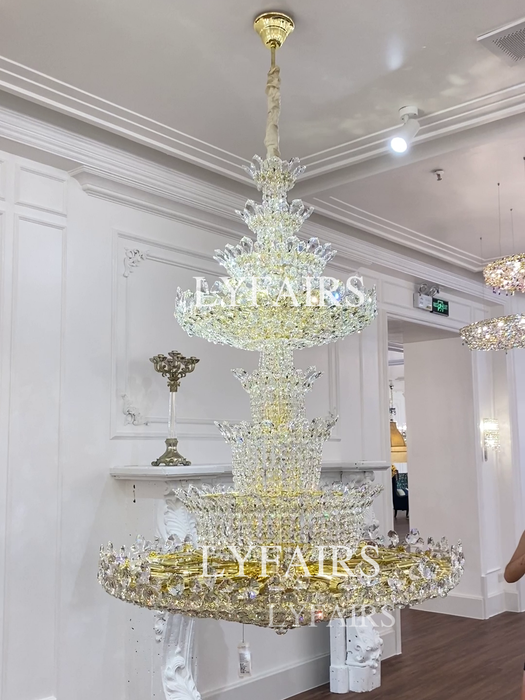 Candelabro de cristal imperio dorado de lujo Extra grande, accesorio multicapa para vestíbulo/pasillo grande/vestíbulo de Hotel/Salón de Palacio