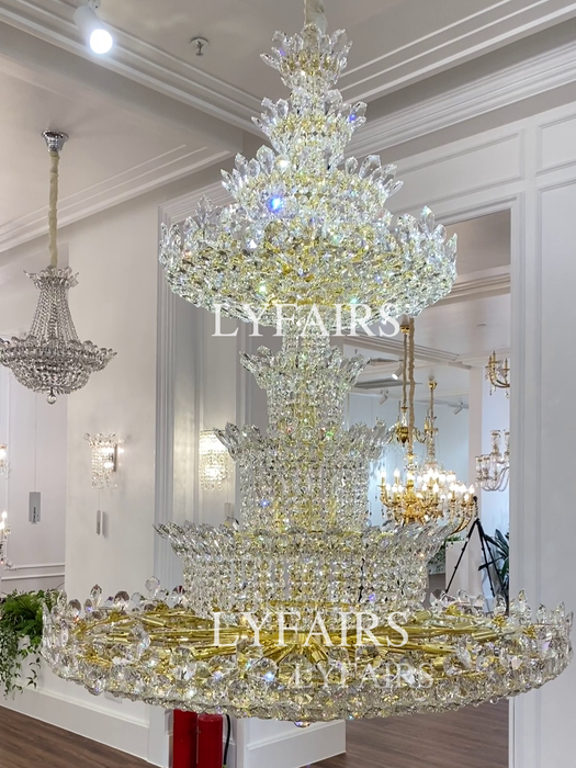 Candelabro de cristal imperio dorado de lujo Extra grande, accesorio multicapa para vestíbulo/pasillo grande/vestíbulo de Hotel/Salón de Palacio