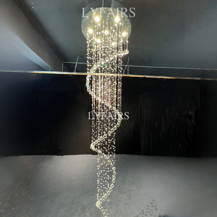 Extra Large Modern Spiral Raindrop Crystal Chandelier For Entryway