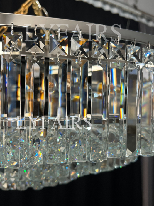 Lámpara de araña extra grande con varillas de cristal de montaje empotrado redondo de varios niveles para sala de estar