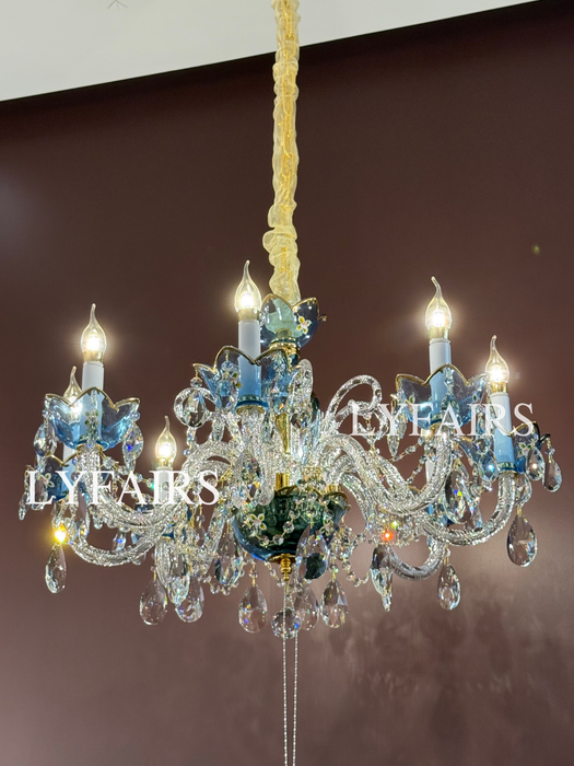French Romantic Blue Crystal Designer Chandelier for Bedroom/Living Room/Dining Room