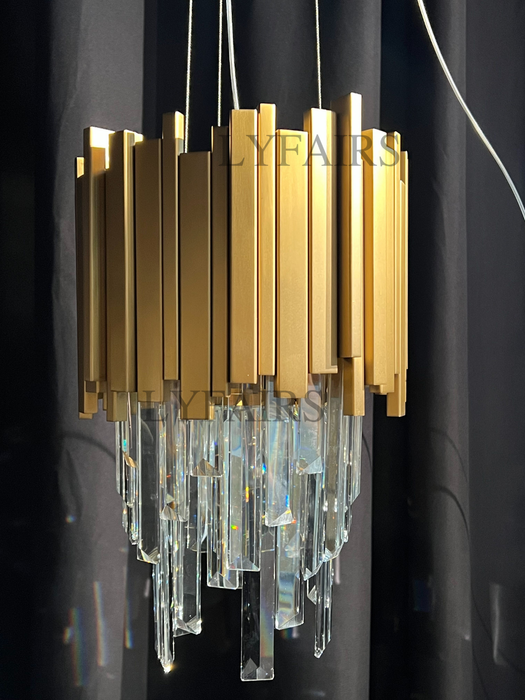 Lámpara de araña de cristal moderna redonda dorada