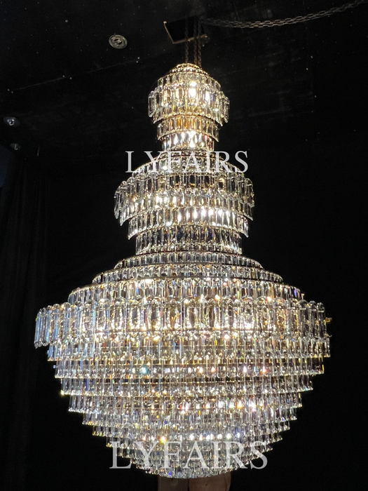 Golden Era Grand Cascade Fountain Clear Crystal Chandelier for High-ceiling