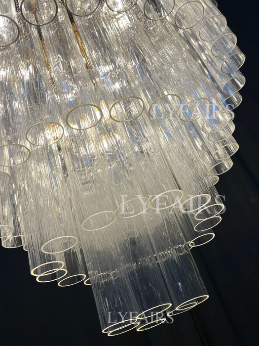 Luxury Floating Cascade Clear Glass Tube Chandelier for High Ceilings