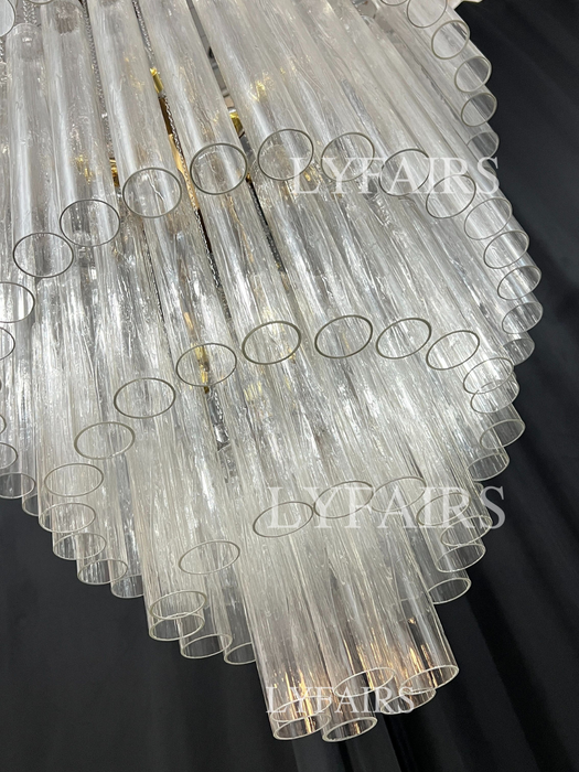 Luxury Floating Cascade Clear Glass Tube Chandelier for High Ceilings