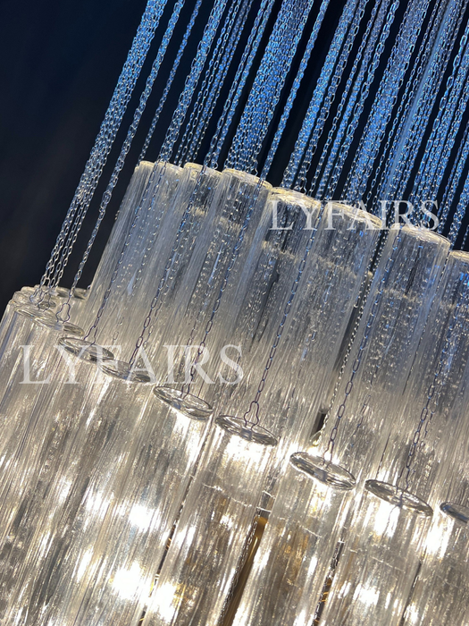 Luxury Floating Cascade Clear Glass Tube Chandelier for High Ceilings