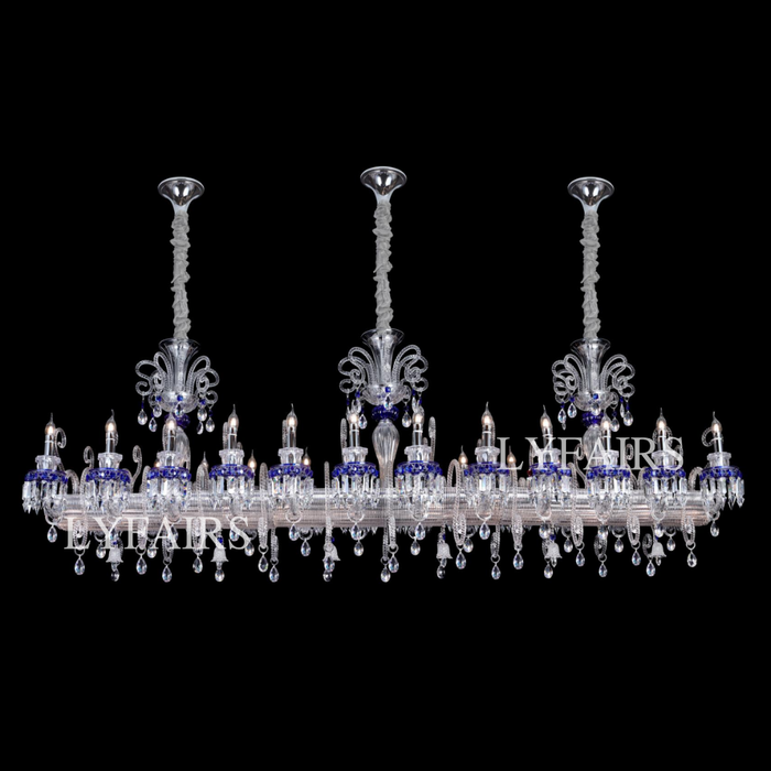 Luxury French Palace–Style Blue & Clear Crystal Rectangular Chandelier for Dining Spaces