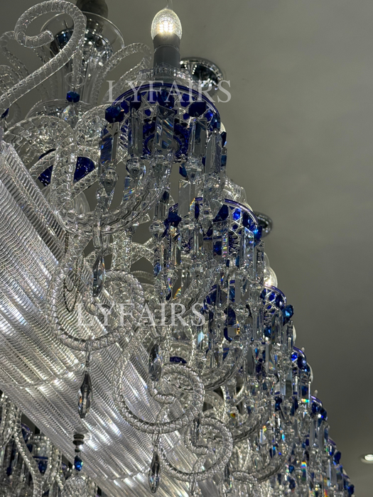 Luxury French Palace–Style Blue & Clear Crystal Rectangular Chandelier for Dining Spaces