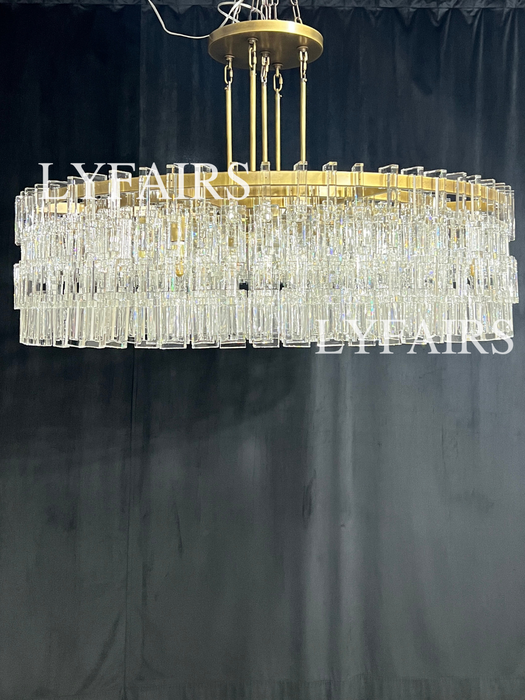 Luxury Multi-Tier Rectangular Crystal Ring Chandelier