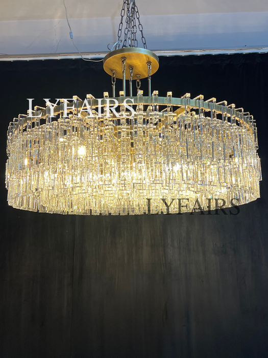 Luxury Multi-Tier Rectangular Crystal Ring Chandelier