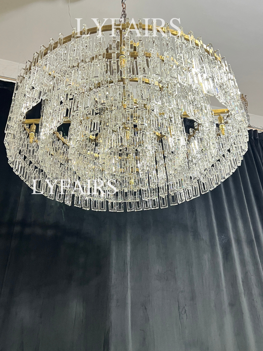 Luxury Multi-Tier Rectangular Crystal Ring Chandelier