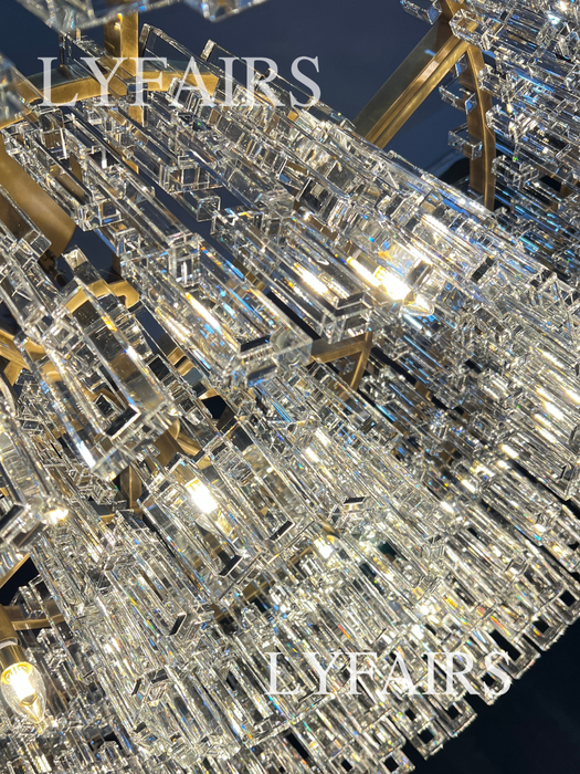 Luxury Multi-Tier Rectangular Crystal Ring Chandelier