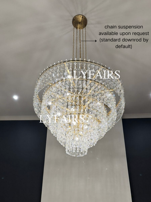 Luxury Round Tiered Cascade Rectangular Crystal Waterfall Chandelier