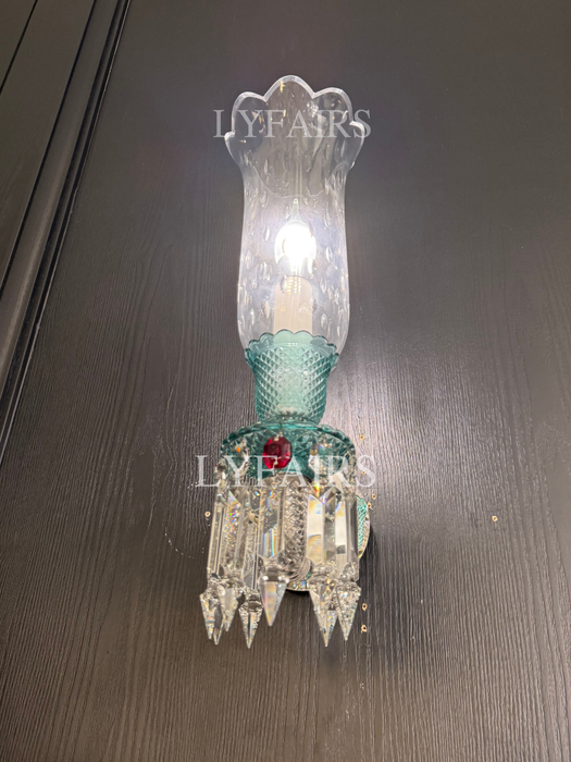 Luxury 1-Light Tiffany Green Crystal Wall Lamp