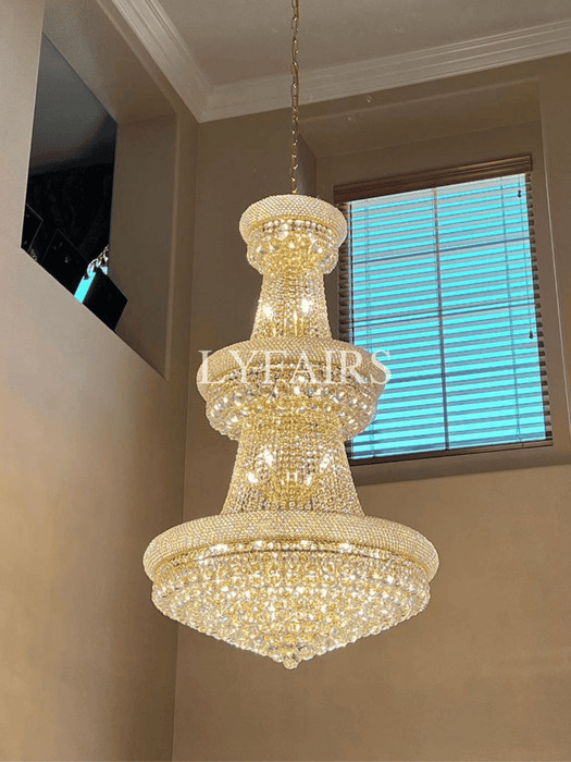 Luxury 3 Layers Funnel Crystal Chandelier for High Ceilings
