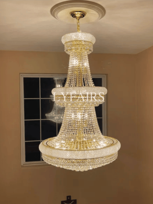 Luxury 3 Layers Funnel Crystal Chandelier for High Ceilings