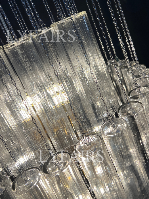 Luxury Floating Cascade Clear Glass Tube Chandelier for High Ceilings