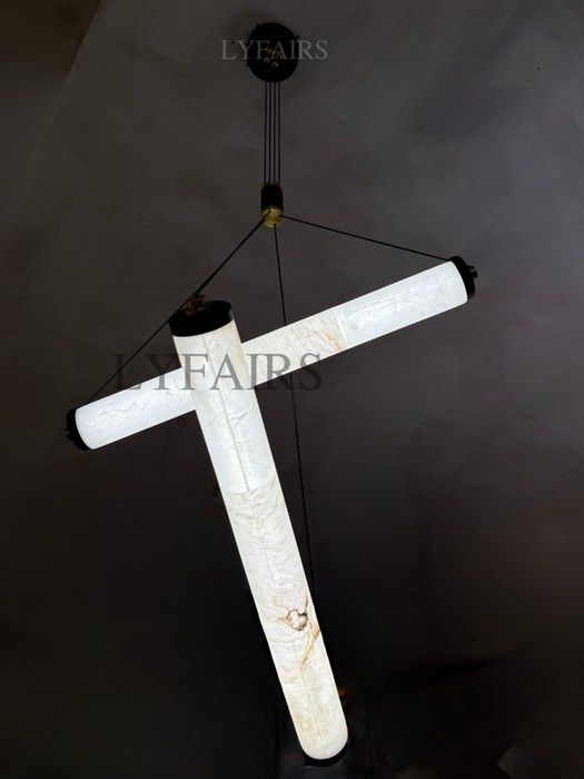 Minimalist Dual Offset Linear Alabaster Chandelier