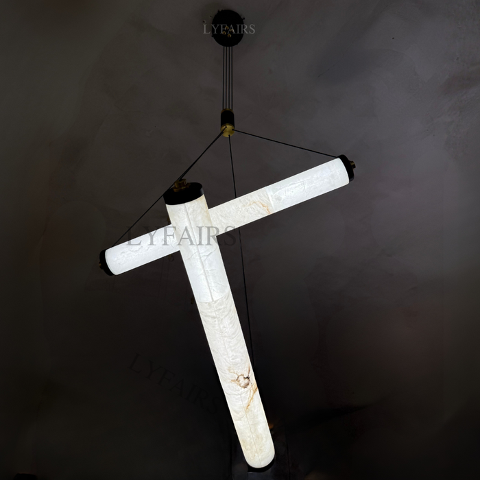 Minimalist Dual Offset Linear Alabaster Chandelier
