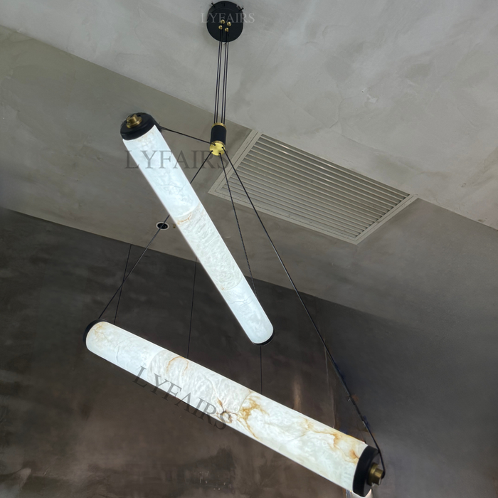 Minimalist Dual Offset Linear Alabaster Chandelier