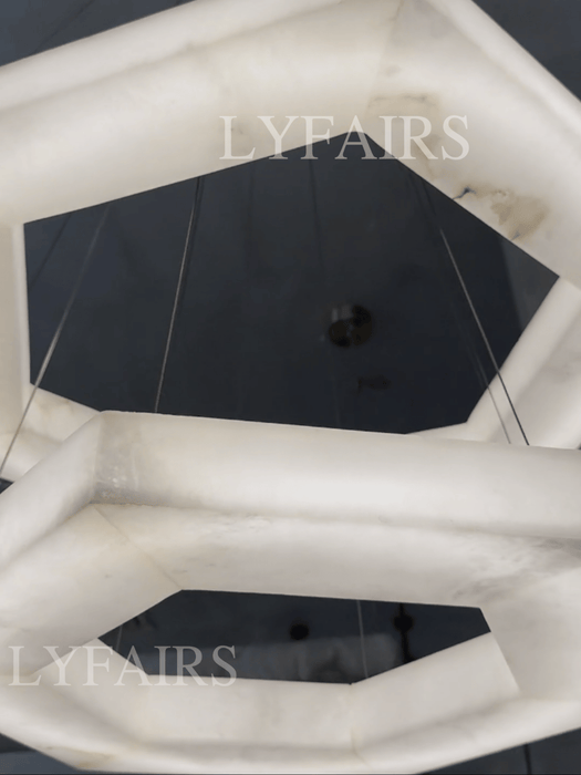 Minimalist Dual-Tier Hexagonal Alabaster Chandelier
