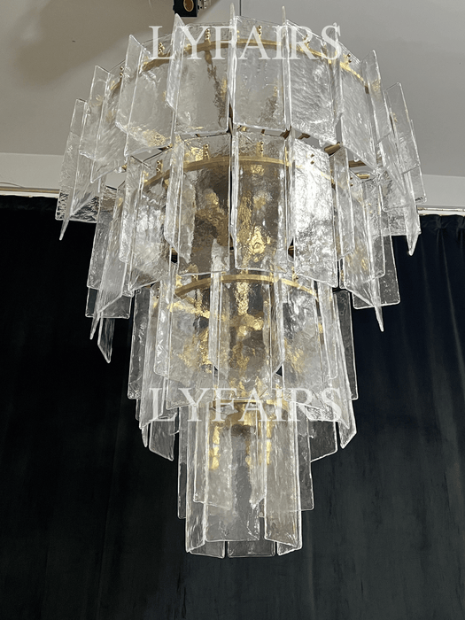 Modern 4-Tier Clear/Smoky Gray Glass Chandelier