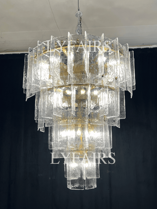 Modern 4-Tier Clear/Smoky Gray Glass Chandelier