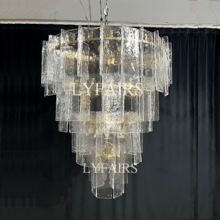 Modern 4-Tier Clear/Smoky Gray Glass Chandelier