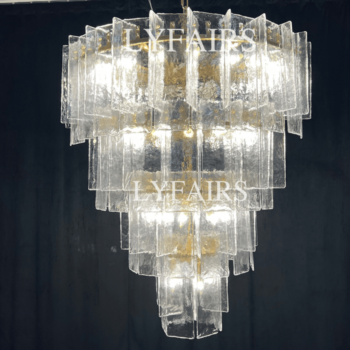 Modern 4-Tier Clear/Smoky Gray Glass Chandelier