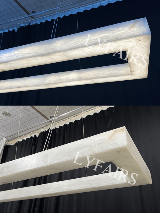 Modern Rectangular Alabaster Chandelier for Dining Room