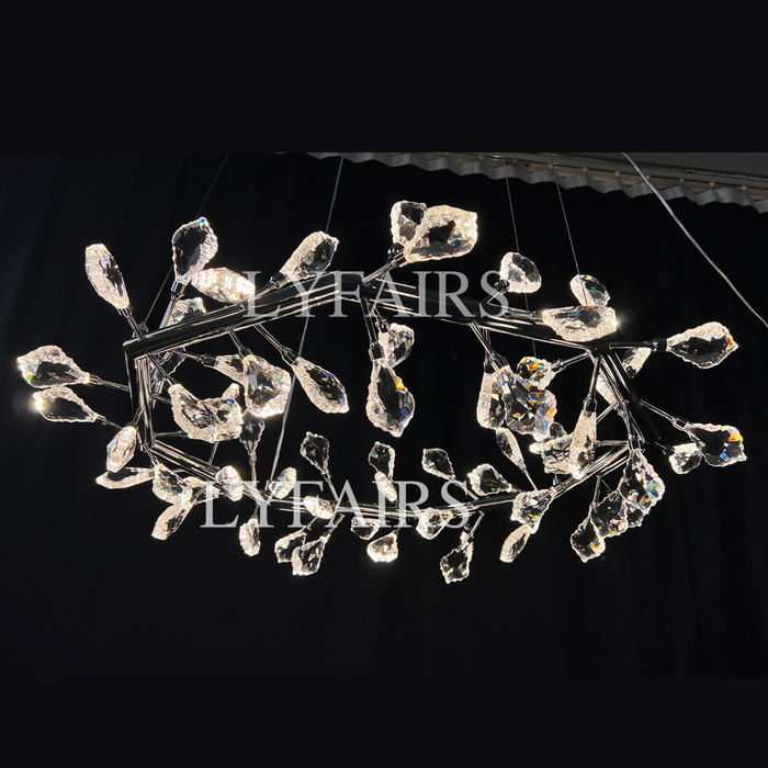 Modern 1/2-Ring Wreath Crystal Chandelier for Low-ceiling