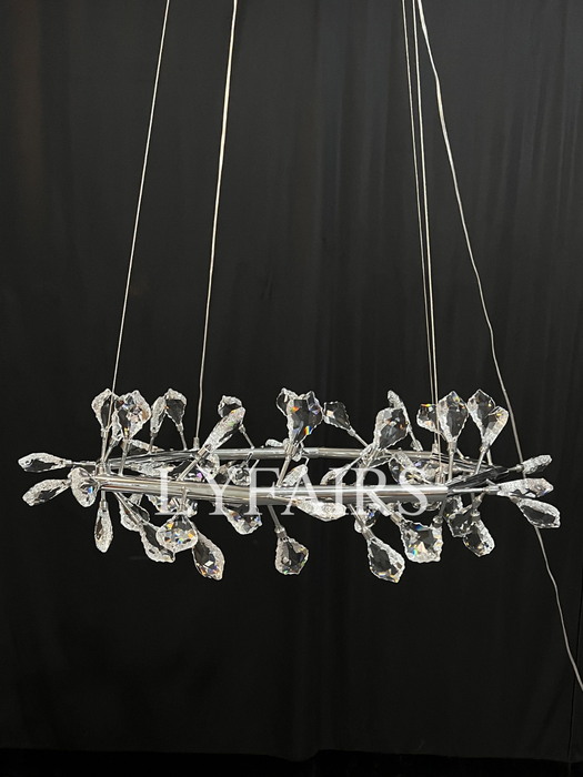 Modern 1/2-Ring Wreath Crystal Chandelier for Low-ceiling