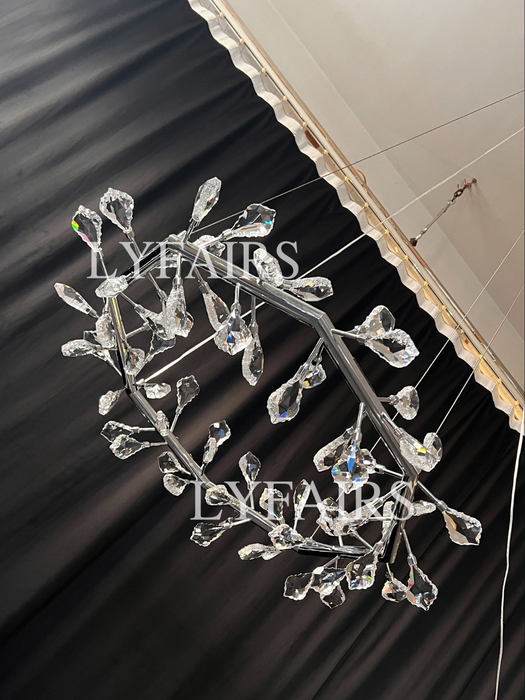 Modern 1/2-Ring Wreath Crystal Chandelier for Low-ceiling