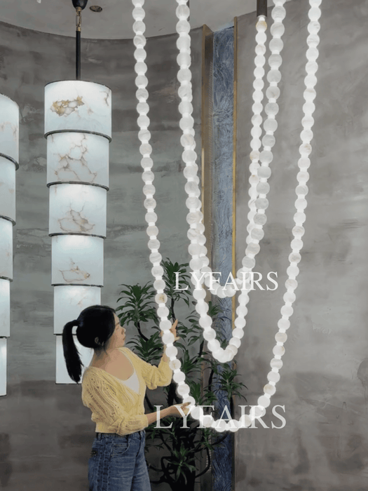 Modern Alabaster Pearl-Chain Pendant Light